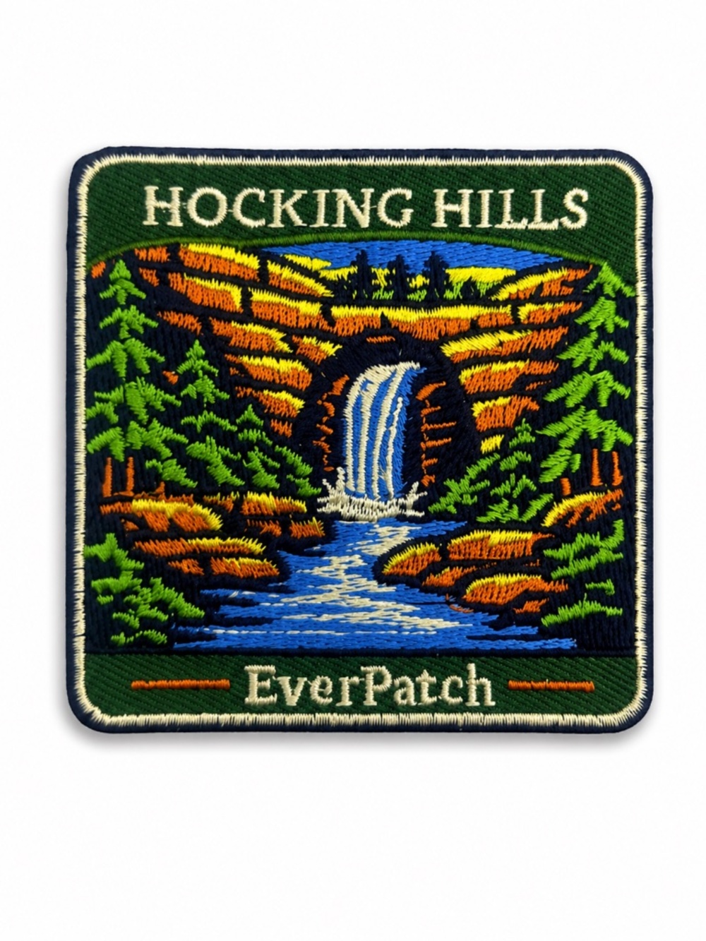 Hocking Hills Patch Ohio Iron On Embroidered Hiking Souvenir Backpack Badge 3"